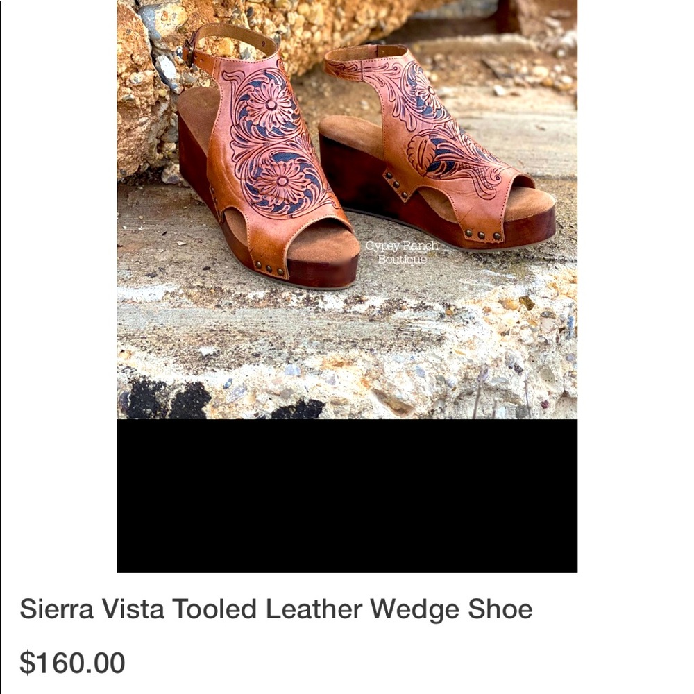 Sierra Vista Tooled Leather Wedge Shoe (size 10)